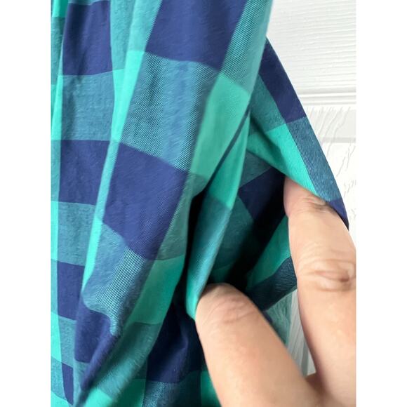 Vintage Button Front Walbusch Plaid A-line midi skirt blue green pockets Size 8 - Picture 6 of 8